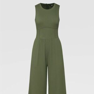 Army Green Women’s Sleeveless Tank Wide-leg Jumpsuit w Pockets and zipper back